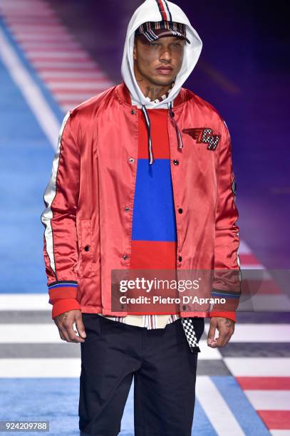 Model Jeremy Meeks walks the runway at the Tommy Hilfiger show during Milan Fashion Week Fall/Winter 2018/19 on February 25, 2018 in Milan, Italy.