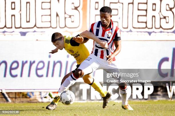 Jannes Vansteenkiste of Roda JC, Bartholomew Ogbeche of Willem II during the Dutch Eredivisie match between Willem II v Roda JC at the Koning Willem...