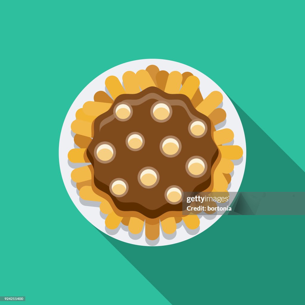 Poutine Flat Design Canadian Icon with Side Shadow