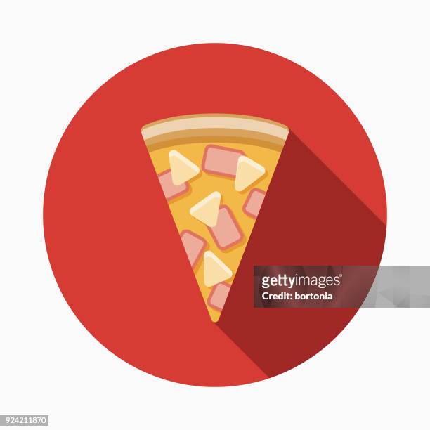 hawaiian pizza flat design canadian icon with side shadow - pizza with ham stock illustrations