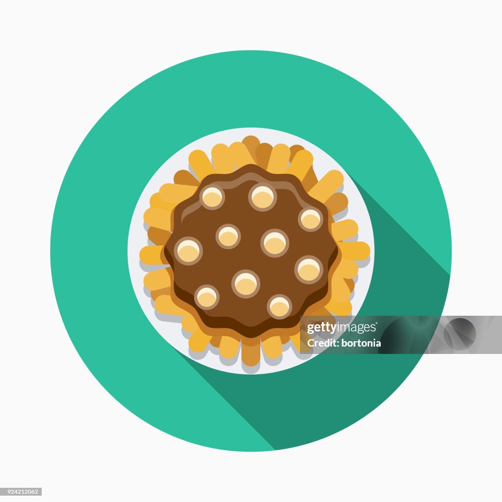 Poutine Flat Design Canadian Icon with Side Shadow