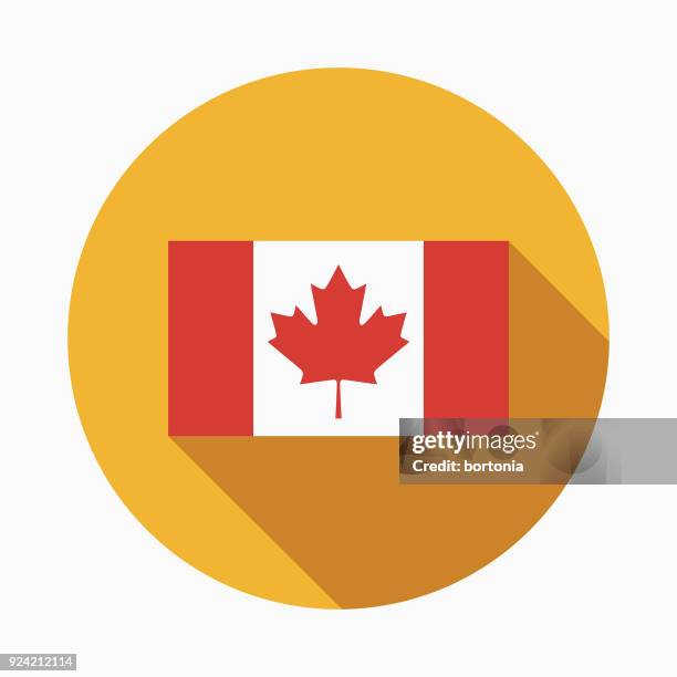 flag flat design canadian icon with side shadow - maple leaf icon stock illustrations