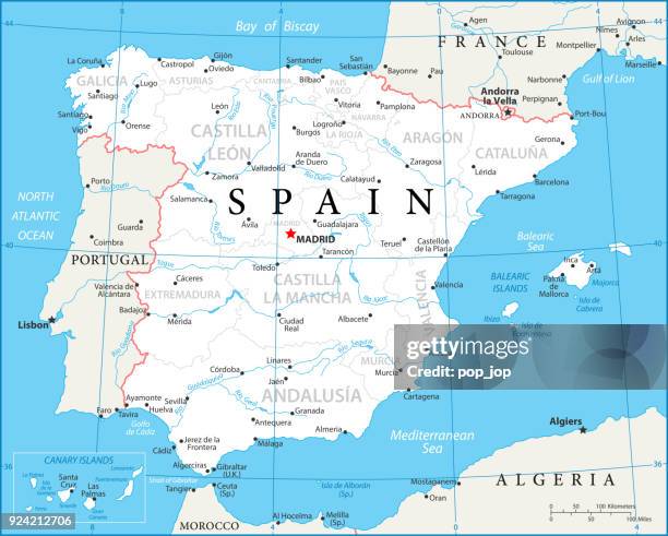 landkarte von spanien - vektor - portugal stock-grafiken, -clipart, -cartoons und -symbole