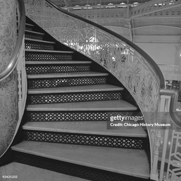 Architectural details from the lobby area and staircase of the Rookery building at 209 South LaSalle Street, on the corner of La Salle and Adams...