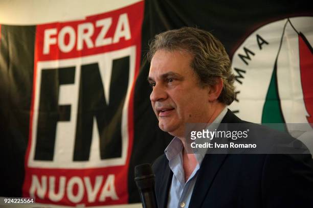 Roberto Fiore, leader of far-right party Forza Nuova speaks at a rally at the Esedra Palace Hotel on February 25, 2018 in Naples, Italy. The Italian...