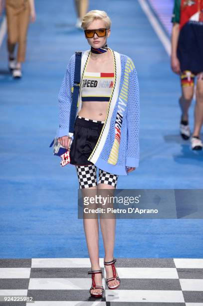 Ruth Bell walks the runway at the Tommy Hilfiger show during Milan Fashion Week Fall/Winter 2018/19 on February 25, 2018 in Milan, Italy.