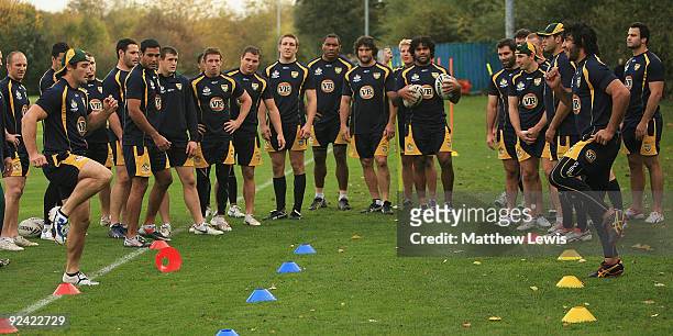 Of VB Kangaroos in action during a training session for the Australian Rugby League team at Leeds Rhinos Training Ground on October 28, 2009 in...
