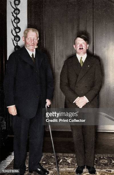 German President Paul von Hindenburg and Chancellor Adolf Hitler, c1933-c1934. A national hero for his victory over the Russians at Tannenberg early...