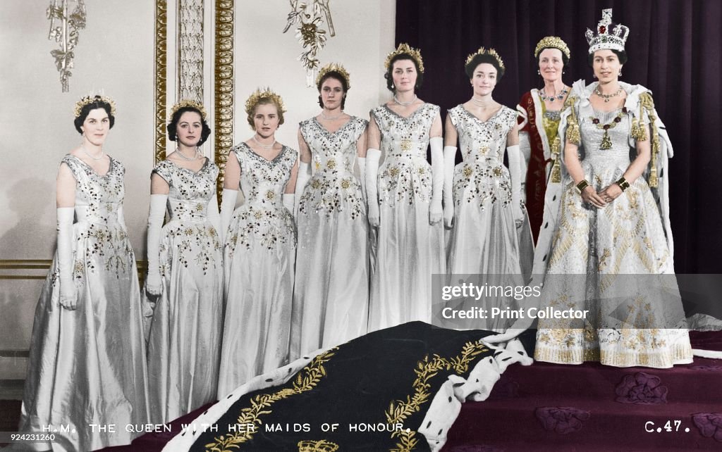 Hm Queen Elizabeth Ii With Her Maids Of Honour