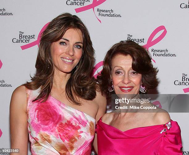 Actress Elizabeth Hurley and Philanthropist Evelyn Lauder attend the Humanitarian Award ceremony from The Breast Cancer Research Foundation at The...