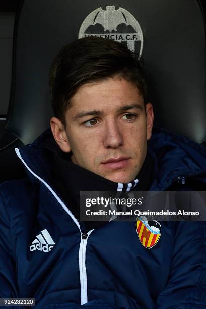 Luciano Vietto of Valencia looks on prior to the La Liga match between Valencia CF and Real Sociedad at Mestalla Stadium on February 25, 2018 in...