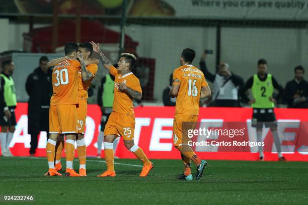 Porto forward Tiquinho Soares from Brazil celebrates scoring Porto fourth goal with FC Porto defender Diogo Dalot from Portugal during the Primeira...