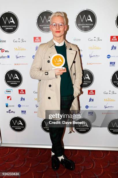 John McCrea, winner of the Best Actor In A Musical award for "Everybody's Talking About Jamie", poses in the press room at the 18th Annual...