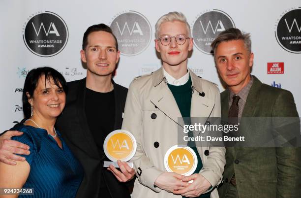 Nica Burns, Dan Gillespie Sells, Best Actor in a Musical winner John McCrea, and Jonathan Butterell, accepting the Best New Musical award for...