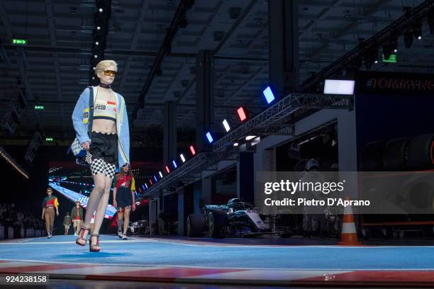 Ruth Bell walks the runway at the Tommy Hilfiger show during Milan Fashion Week Fall/Winter 2018/19 on February 25, 2018 in Milan, Italy.