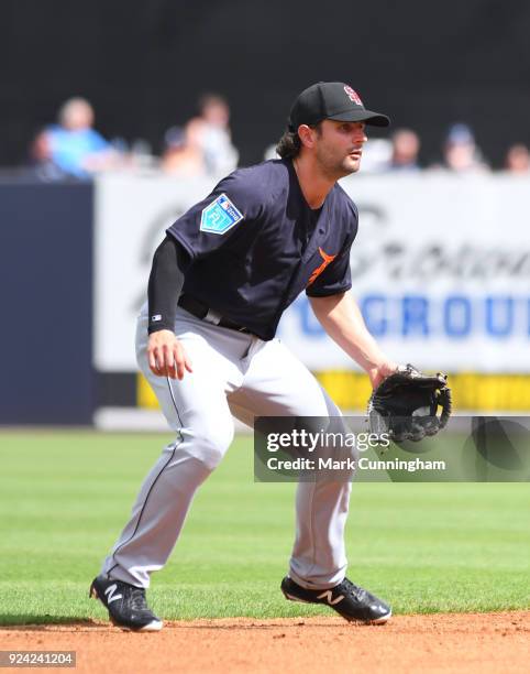 Pete Kozma of the Detroit Tigers fields during the Spring Training game against the New York Yankees at George M. Steinbrenner Field on February 23,...