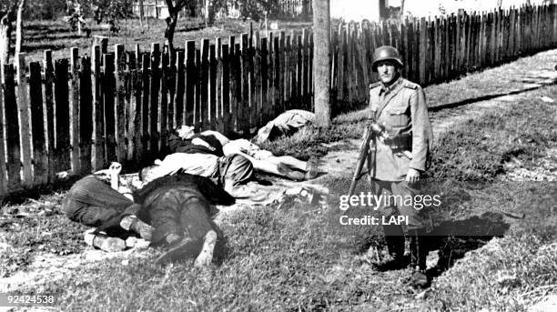 World War II. Yugoslavia. Shot down civilians and German soldier.