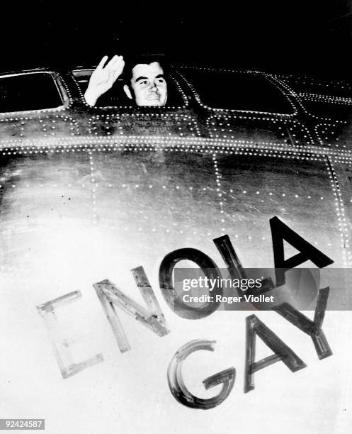 World War II. Pacific front. Colonel Paul Tibbets aboard the B29 "Enola Gay" which released the atomic bomb on Hiroshima. August 6, 1945.