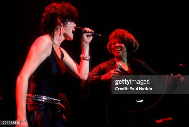 Singers Alanah Myles, left, and Mavis Staples performing at the Park West in Chicago, Illinois, April 14, 1990.