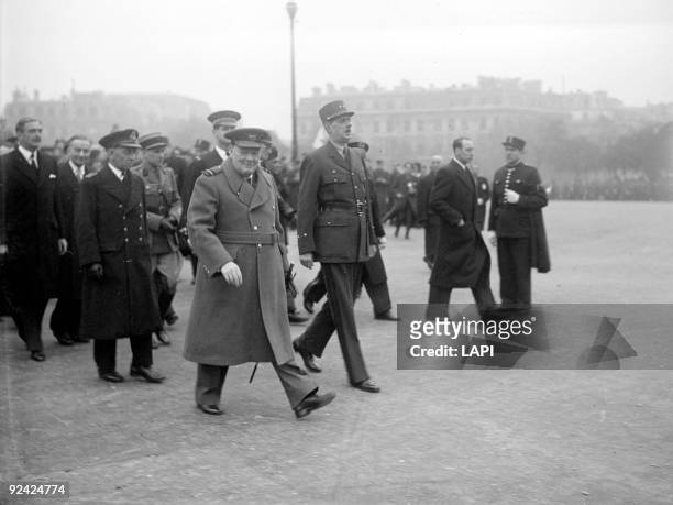 General de Gaulle, Winston Churchill and Sir Anthony Eden . Paris, Arc de Triomphe, on November 11, 1944.