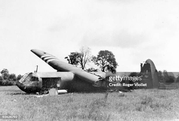 World War II. Normandy landings. English glider on the ground.