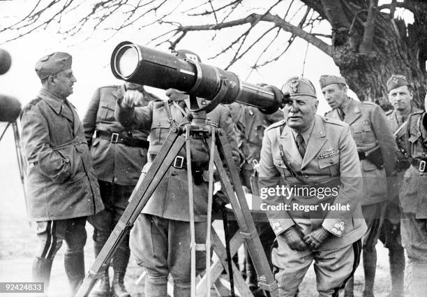 World War II. Mussolini on the Greek front, observing the Italian troops on the Narta Mount, March 2-20, 1941.