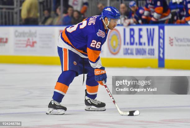 Josh Ho-Sang of the Bridgeport Sound Tigers awaits the results of a face off during a game against the Charlotte Checkers at the Webster Bank Arena...