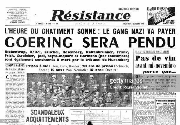 "Resistance", on October 2, 1946. Goering hanging condemned by the Nuremberg trials.