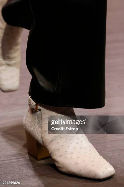 Shoe detail at the Salvatore Ferragamo show during Milan Fashion Week Fall/Winter 2018/19 on February 24, 2018 in Milan, Italy.