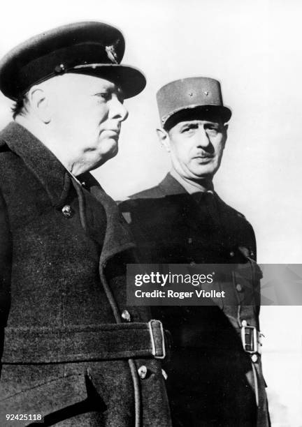 General de Gaulle and Winston Churchill, during a parade of troops. Marrakech , January 1944.