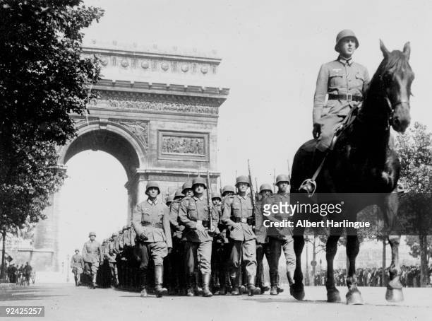 World War II. German parade on the Champs-Elysées. Paris, during the Occupation.