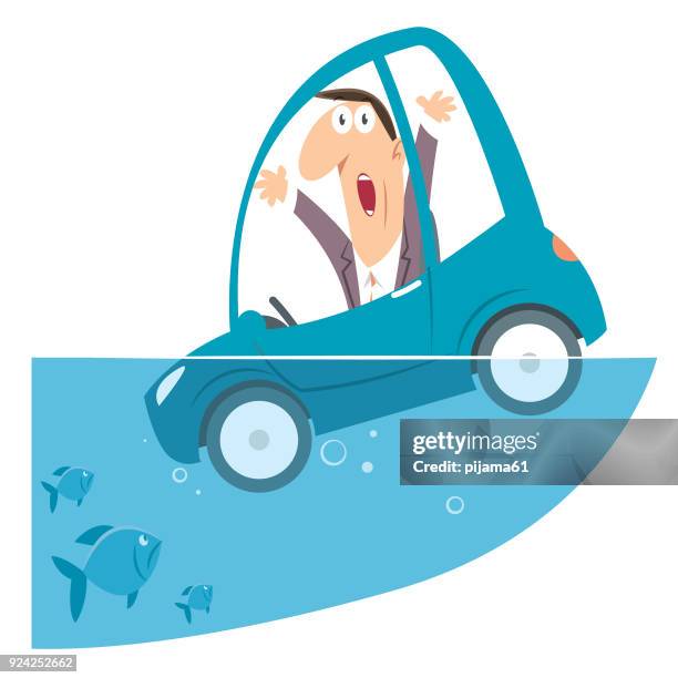 submerged car - drowning stock illustrations