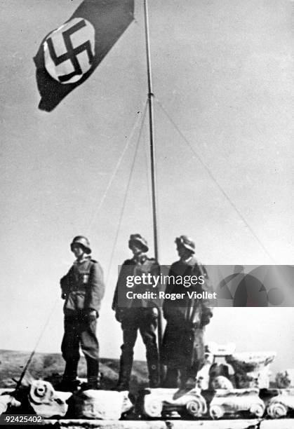 World War II. Greece during the German occupation . The swastika on the Acropolis in Athens. .