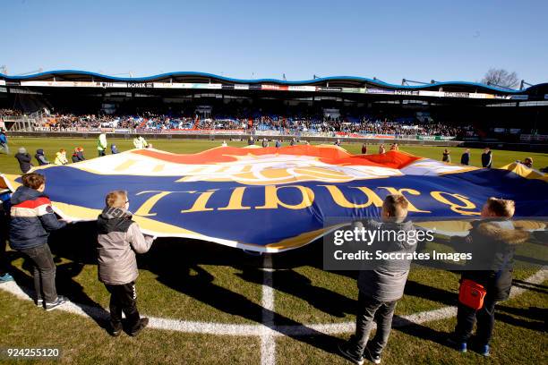 Willem II Stadium centre flag during the Dutch Eredivisie match between Willem II v Roda JC at the Koning Willem II Stadium on February 25, 2018 in...