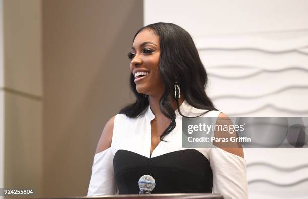 Personality Porsha Williams speaks onstage at 2018 Hosea's Heroes Awards at Loudermilk Conference Center on February 25, 2018 in Atlanta, Georgia.