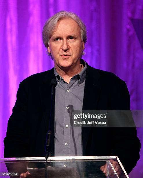 Director James Cameron speaks at Variety's 1st Annual Power of Women Luncheon at the Beverly Wilshire Hotel on September 24, 2009 in Beverly Hills,...