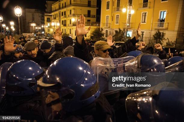 Anti-fascist demonstration during the political rally of Roberto Fiore, leader of the far-right party Forza Nuova on February 25, 2018 in Salerno,...