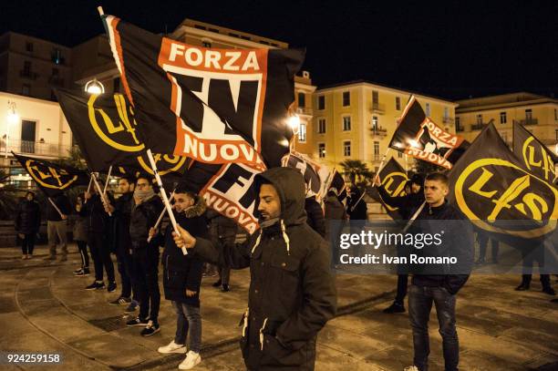 Anti-fascist demonstration during the political rally of Roberto Fiore, leader of the far-right party Forza Nuova on February 25, 2018 in Salerno,...