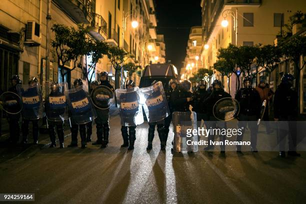 Anti-fascist demonstration during the political rally of Roberto Fiore, leader of the far-right party Forza Nuova on February 25, 2018 in Salerno,...