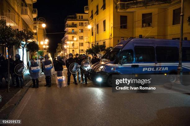 Anti-fascist demonstration during the political rally of Roberto Fiore, leader of the far-right party Forza Nuova on February 25, 2018 in Salerno,...