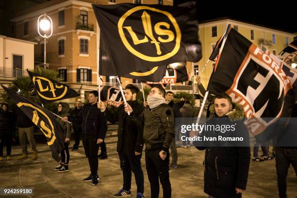 Anti-fascist demonstration during the political rally of Roberto Fiore, leader of the far-right party Forza Nuova on February 25, 2018 in Salerno,...