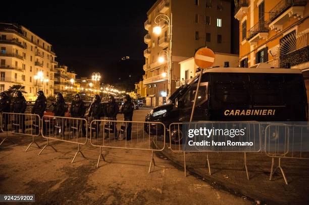 Anti-fascist demonstration during the political rally of Roberto Fiore, leader of the far-right party Forza Nuova on February 25, 2018 in Salerno,...