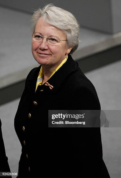 Annette Schavan, Germany's minister of education and research, pauses at a meeting of the Bundestag, or German parliament, prior to the swearing-in...