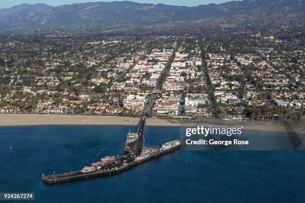 Stearns Wharf looking toward State Street and downtown is viewed in this aerial photo on February 23 in Santa Barbara, California. A combined series...