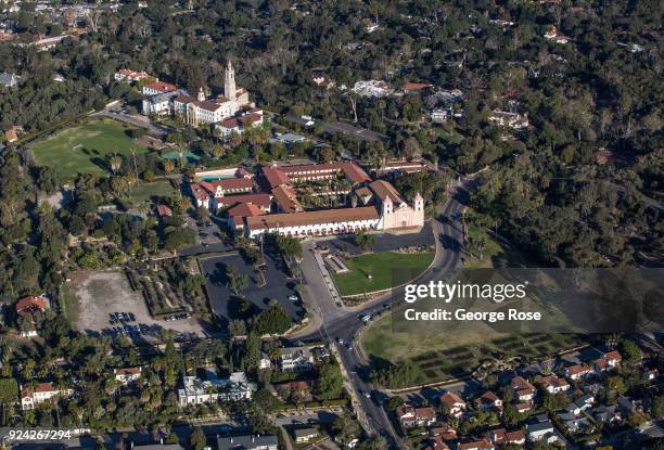 The Old Mission Santa Barbara is viewed in this aerial photo on February 23 in Santa Barbara, California. A combined series of natural disasters, the...