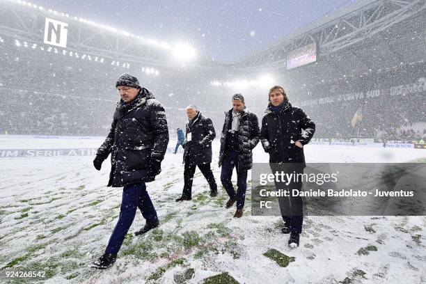 Vice president of Juventus Pavel Nedved with Giuseppe Marotta general manager of Sports Area of Juventus before match suspended for impracticabily of...