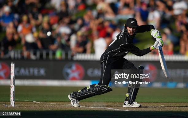 New Zealand batsman Martin Guptill in action during the 1st ODI between New Zealand and England at Seddon Park on February 25, 2018 in Hamilton, New...