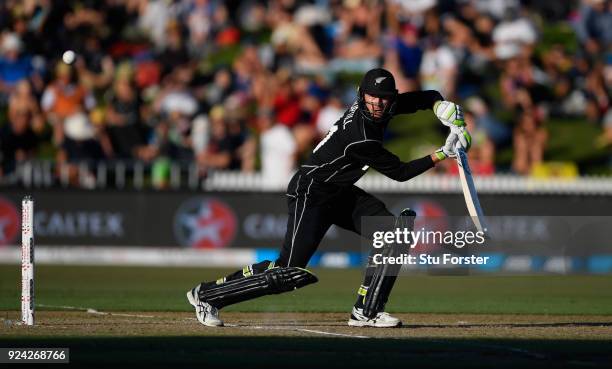 New Zealand batsman Martin Guptill in action during the 1st ODI between New Zealand and England at Seddon Park on February 25, 2018 in Hamilton, New...