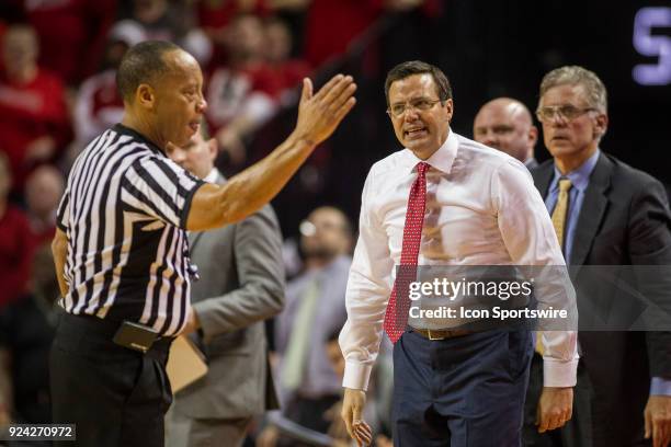 Nebraska head coach Tim Miles reacts to the referee for a call made against Nebraska in the game against Penn State during the second half of a...