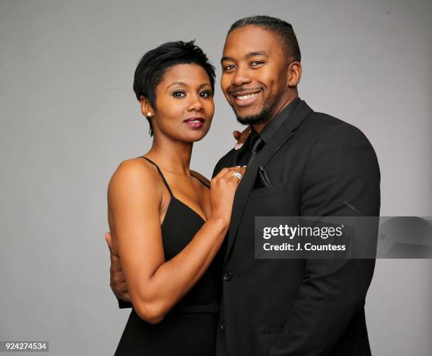 Emayatzy Corinealdi and Jermaine Jae pose for a portrait during the 2018 American Black Film Festival Honors Awards at The Beverly Hilton Hotel on...